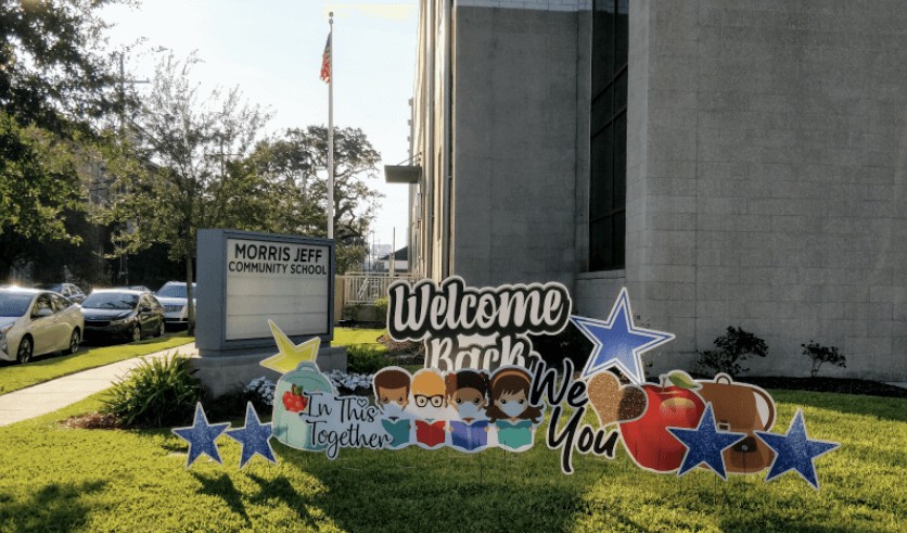 Images of Morris Jeff Community School managing in-person learning during the pandemic (Source: NSNO Blog; Credit: Morris Jeff Community School)