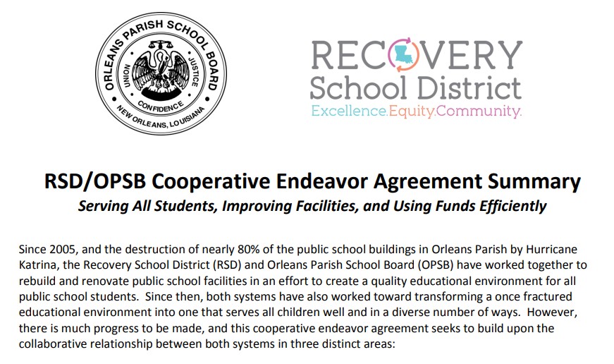 Image of the RSD-OPSB Summary of the Cooperative Endeavor Agreement