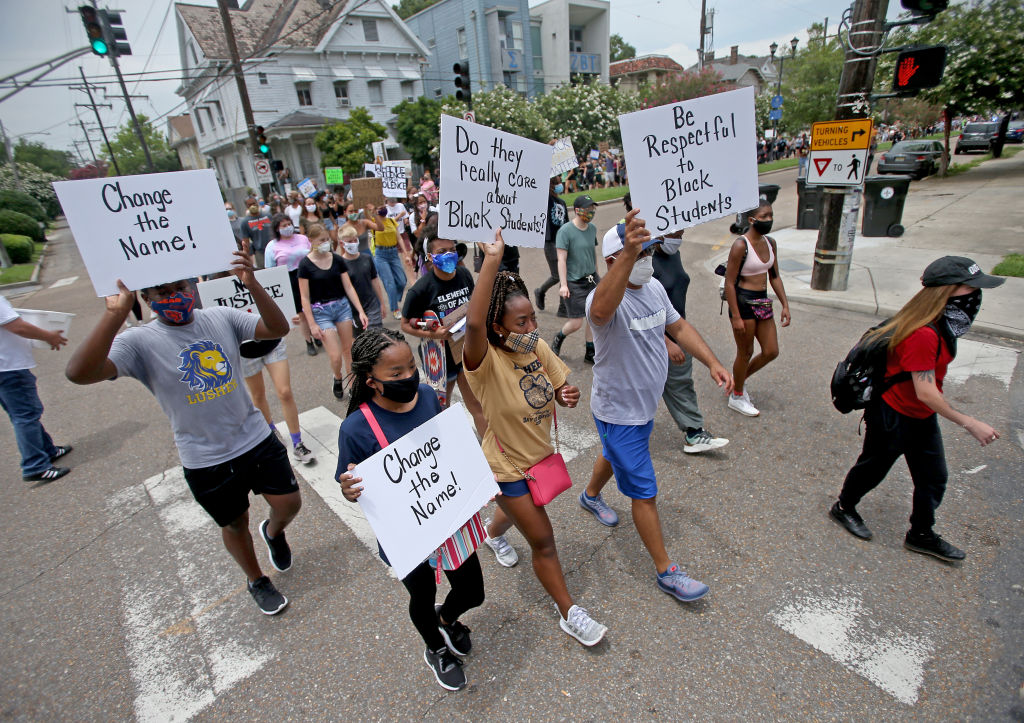 Protest to change the name of the school named for Robert Mills Lusher, a staunch segregationist (Source: Getty Images; Credit: Michael DeMocker)